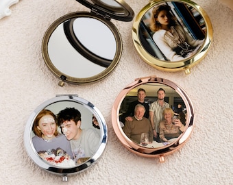 Espejo compacto con foto personalizado, espejo de retrato personalizado, espejo con foto personalizado, regalo personalizado para parejas, regalo de dama de honor para bodas