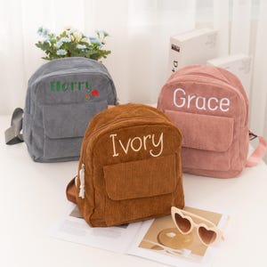 Sac à dos personnalisé en velours côtelé de grande capacité, Sac à dos avec nom personnalisé, Sac à dos pour enfants d'âge préscolaire, Sac à dos avec nom, Cartable pour tout-petits, Cadeau pour enfants