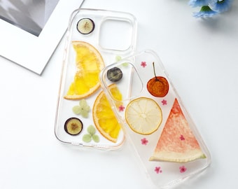 Pressed Real Flower Dried Fruit Phone Case,Customized Resin Phone Cases,Colorful Real Fruit Dried,Gift For Her,iphone 13 To 16 Pro Max Case