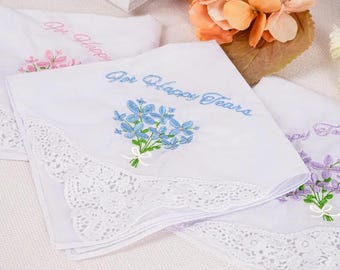 Custom Embroidered Handkerchiefs, Wedding Flower Handkerchief, Personalized Bridal Handkerchief, Choose Thread Color, Wedding Gift