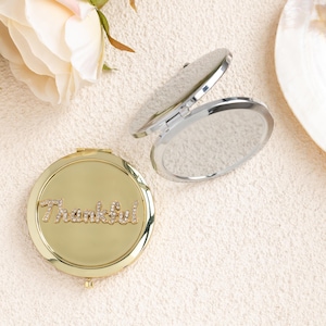 Espejo compacto personalizado, espejo compacto con letras, espejo de bolsillo para viajes, manualidades con idiomas, regalo de Acción de Gracias, regalo para ella, regalos para damas de honor