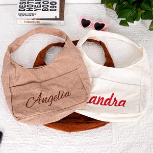 Tote bag personnalisé en velours côtelé, tote bag brodé personnalisé, tote bag personnalisé avec nom, tote bag d'école personnalisé, cadeau brodé personnalisé