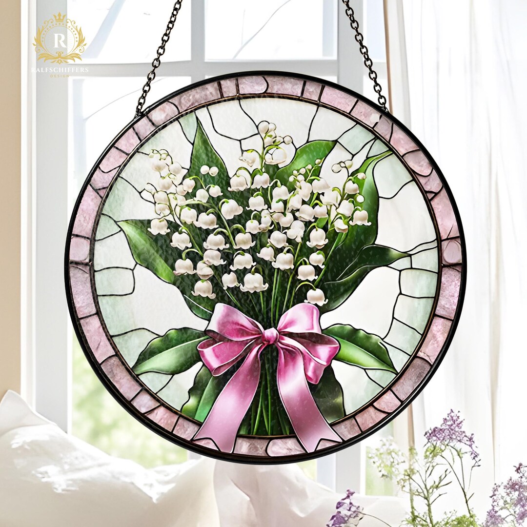 Lily of the Valley Glass Suncatcher With Pink Ribbon, May Birth Flower ...