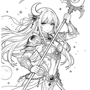 50 pagine da colorare di anime stampabili, libro da colorare di principesse anime, libro da colorare di guerrieri e principesse, download digitale immagine 7