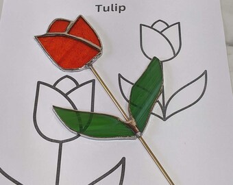 PATTERN Tulip Flower Stained Glass pattern, PDF digital tutorial for glass art, hobby and commercial license for DIY suncatcher ornament