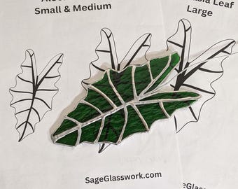 PATTERN Alocasia Leaves Stained Glass pattern, art glass leaf in 3 sizes PDF template, hobby/commercial license DIY suncatcher plant stake
