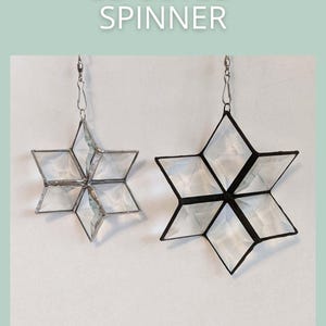 TUTORIAL 3D Bevel Spinner, Glasmalerei PDF digitales Muster für Glaskunst, 2 Größen Morphing Stern, Anleitung mit Keilen oder Holzschablone