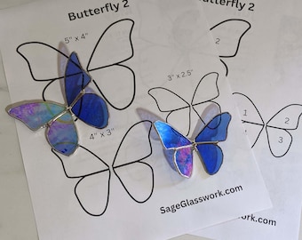 PATTERN Butterfly in three sizes Stained Glass pattern, PDF digital template, Hobby/commercial license DIY suncatcher ornament plant stake