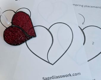 PATTERN Best Friend Heart Stained Glass pattern, PDF digital tutorial for glass art, Hobby and commercial license DIY suncatcher ornament