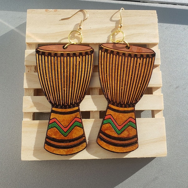Djembe drum earrings/ wooden earrings, cultural earrings