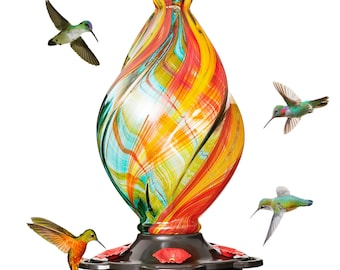 Spiral Ice Cream Hummingbird Feeder, Hand Blown Glass, 28 fl oz, Lassi