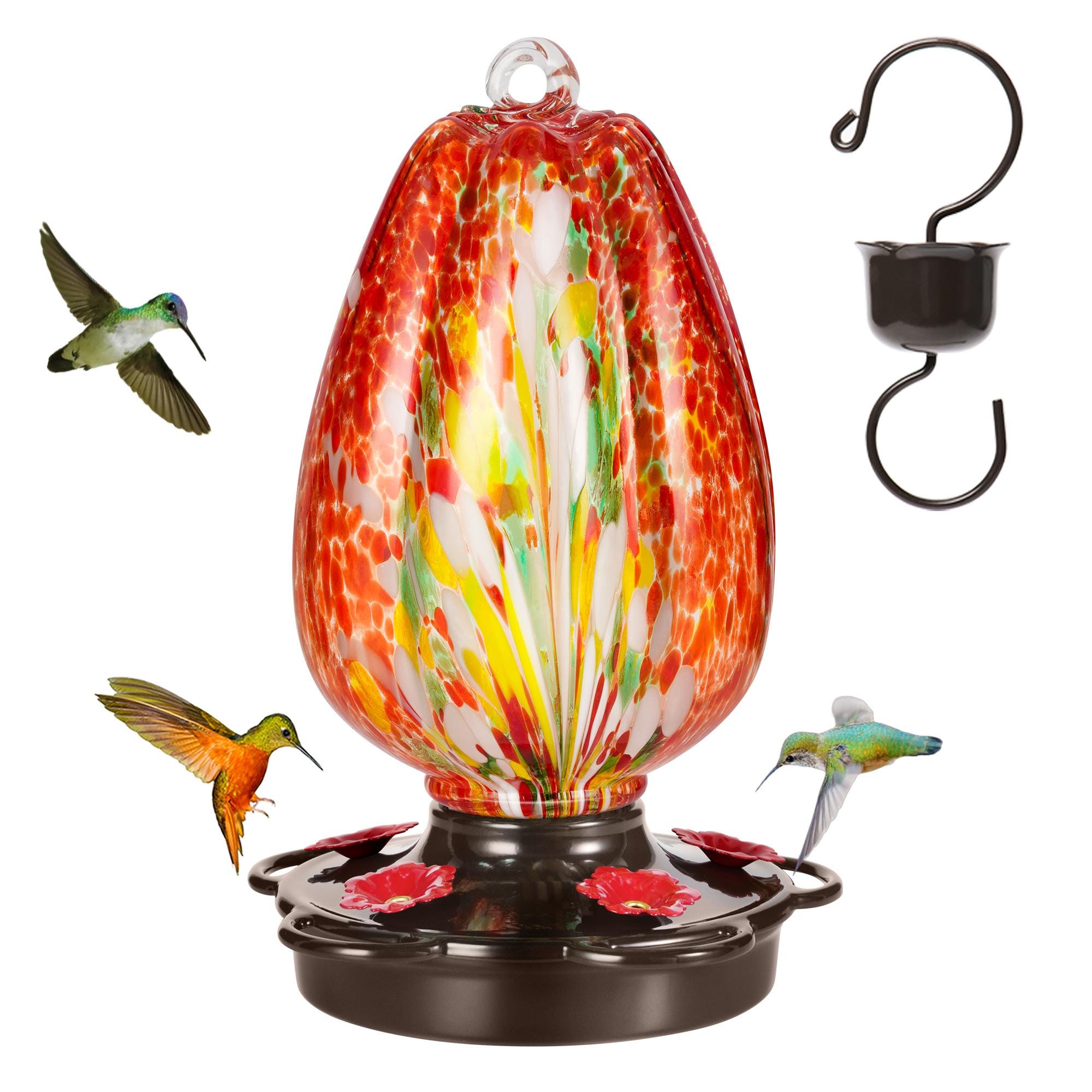 Mangeoire à Colibris En Verre Soufflé à La Main : En Forme De Tulipe, Résistante à La Rouille, Avec Douves Pour Fourmis - France