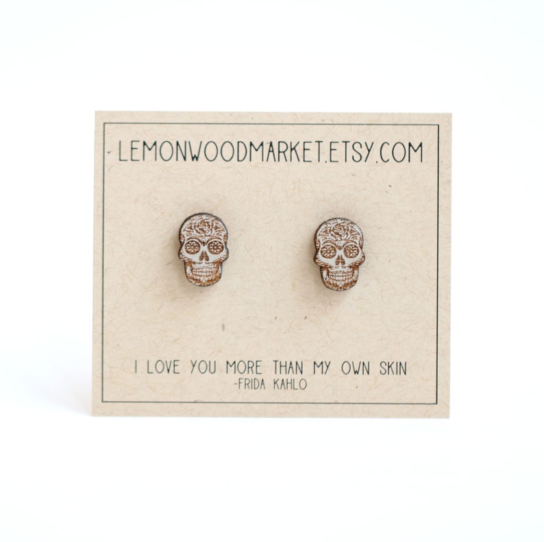 alder laser cut wood earrings Dia de Muertos Halloween earrings Day of the dead earrings Sugar Skull earrings