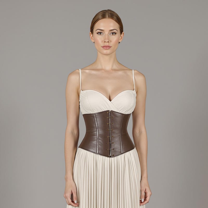 Asymmetrical Leather Bustier with Chain Strap - Navy