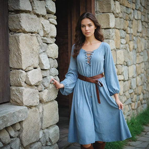 Women s Light Blue Medieval Dress Renaissance Laced Bodice Gown Casual Historical Costume Viking Larp Long Reenactment Sleeve Dress Etsy