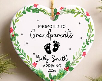 Promoted to Grandparents Heart Ornament, Personalized New Grandparent Ornament, Family Keepsake Christmas Ornament, Grandma And Grandpa Gift