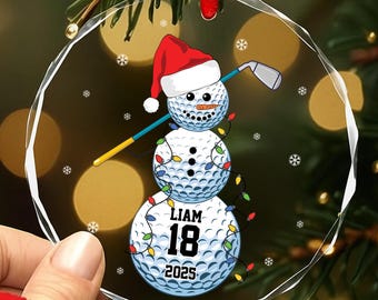 Personalized Sport Snowman Christmas Glass Ornament, Football Basketball Golf Player Ornament, Sport Fan Keepsake, Sport Lovers Gift