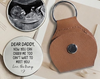 Personalized Ultrasound Photo Dad Coin, New Dad Pocket Hug, To Daddy Now You Can Carry Me Too