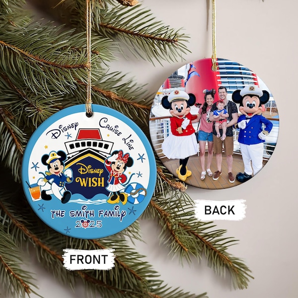 Customized Disney Cruise Christmas Ornament, Personalized 2-Sides Family Vacation with Photo, Family Cruise Keepsake, Disney Wish Gift
