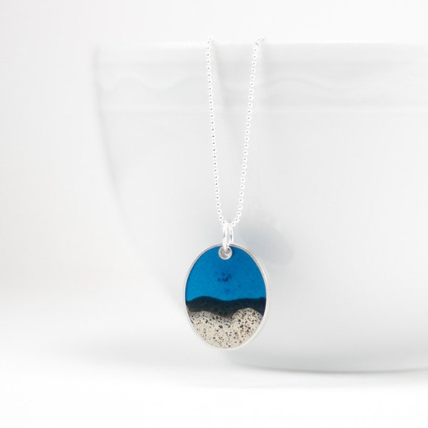 Terrein ketting klassieke blauwe hars en cement sterling silver ovaal