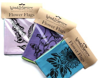 Garden Flags with Flowers - Flower Flags jewel tones - Garden Prayer Flags - Garden Gate Decoration - Sunflower - Windsparrow Studio - Flag