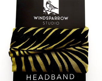 NEW! Palm Leaf Headband (black ink), Chartreuse. Beach Hair Wrap, Resort Wear, Vacation Headband, Tropical Print Headband, Green Headband