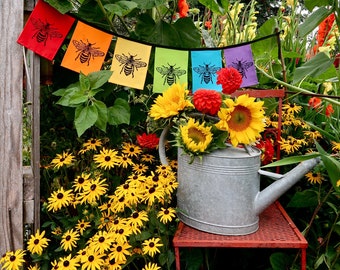 Rainbow Honeybee Flags - Bee Banner - Rainbow Garland - Beekeeper - Bee - Rainbow Flags - Prayer Flags - Honeybee Print - Garden Flags