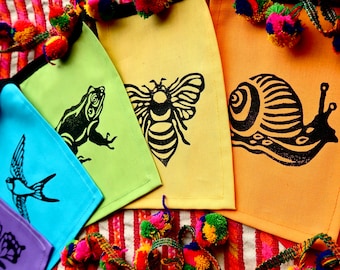 Garden Creatures Rainbow Bunting: Hand-Carved Animal Prints