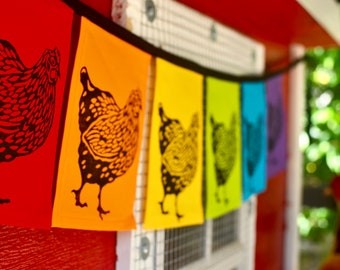 Rainbow Chicken Flags - Chicken Banner - Garland - Chicken Bunting Flags - Chicken Coop - Chicken Print - Chicken Art - Rainbow Flags