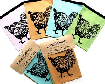 Hand Printed Chicken Flags: Garden Coop Banner