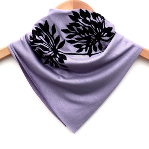 Hand Printed Bandana, Allium Bandana hand printed with black ink, Soft Jersey Bandana, Botanical Bandana, Lavender scarf, Light purple scarf image 4