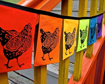 Rainbow Chicken Flags - Chicken Banner - Garland - Chicken Bunting Flags - Hen House - Chicken Print - Chicken Art - Rainbow Flags