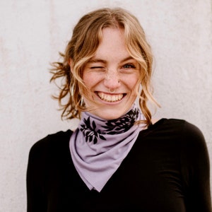 Allium Bandana (black ink) - Hand Printed Bandana - Soft Jersey Bandana - Hair Wrap - Neck Scarf - Kerchief - Botanical Bandana - Lavender