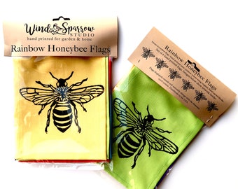 NEW Rainbow Honeybee Flags - Bee Banner - Rainbow Garland - Beekeeper - Bee - Rainbow Flags - Prayer Flags - Honeybee Print - Garden Flags