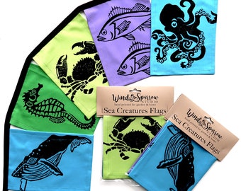 Sea Creature Flags: Rustic Coastal Banner, Ocean Art Print