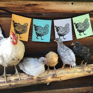 Chicken Flags - Garden Flags - Hand Printed Flags - Prayer Flags - Garden Banner - Bunting for Decorating Kitchen - Farm Wall Art - Chickens