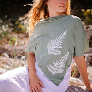 Fern Poncho (white ink) -  Hand Printed  -  Poncho - Cover Up - Fern Print - Lightweight Poncho - Shawl - Wrap - Boho Poncho - Botanical