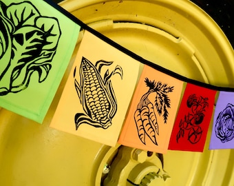 Hand-Printed Vegetable Flags: Garden Bunting, Farmhouse Decor