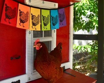 Rainbow Chicken Flags: Hand Printed Cotton Coop Decor