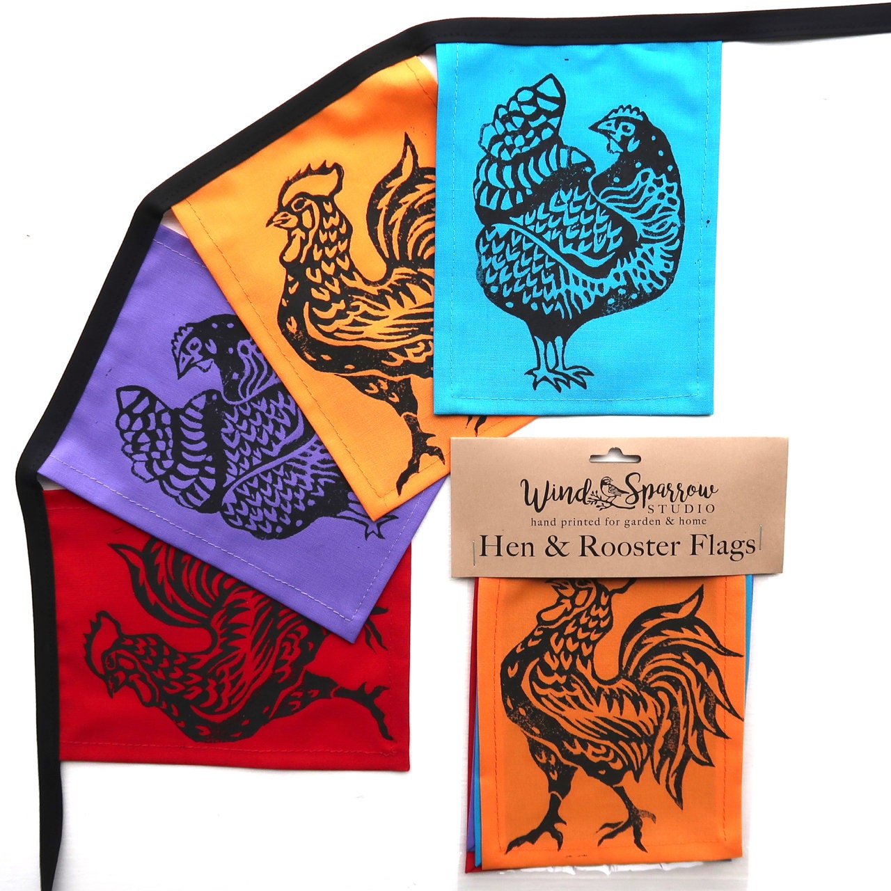 Hand Printed Flags Hen&Rooster Flags Chicken Garden Etsy