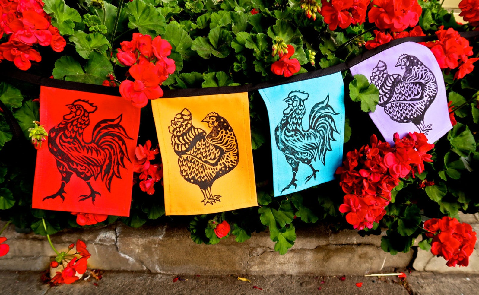 Hand Printed Flags Hen&Rooster Flags Chicken Garden Etsy