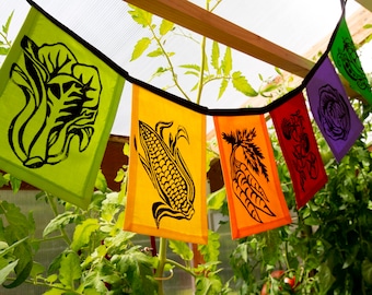 Vegetable Flags - Vegetable Bunting - Garden Flags - Greenhouse - Farmer's Market - Kitchen Garden - Vegetable Print - Flags - Prayer Flags