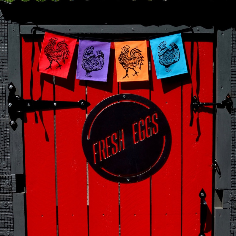 Hand Printed Flags Hen&Rooster Flags Chicken Garden Etsy