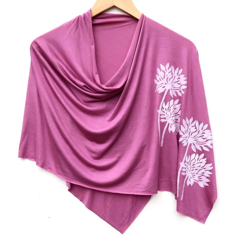 Allium Poncho white ink Flower Print Poncho Cover Up Beach Wrap Lightweight Poncho Shawl Workout Coverup Yoga Wrap Pink image 2