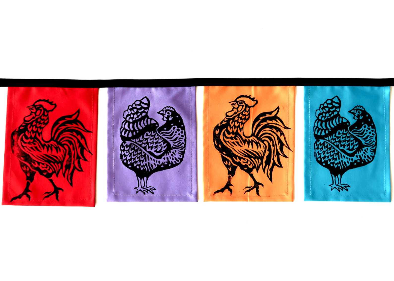 Hand Printed Flags Hen&Rooster Flags Chicken Garden Etsy