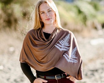 Poncho: Hand Block Printed Fern, Lightweight Jersey Cover-Up Wrap