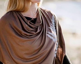 Poncho: Hand Block Printed Fern, Lightweight Jersey Cover-Up Wrap