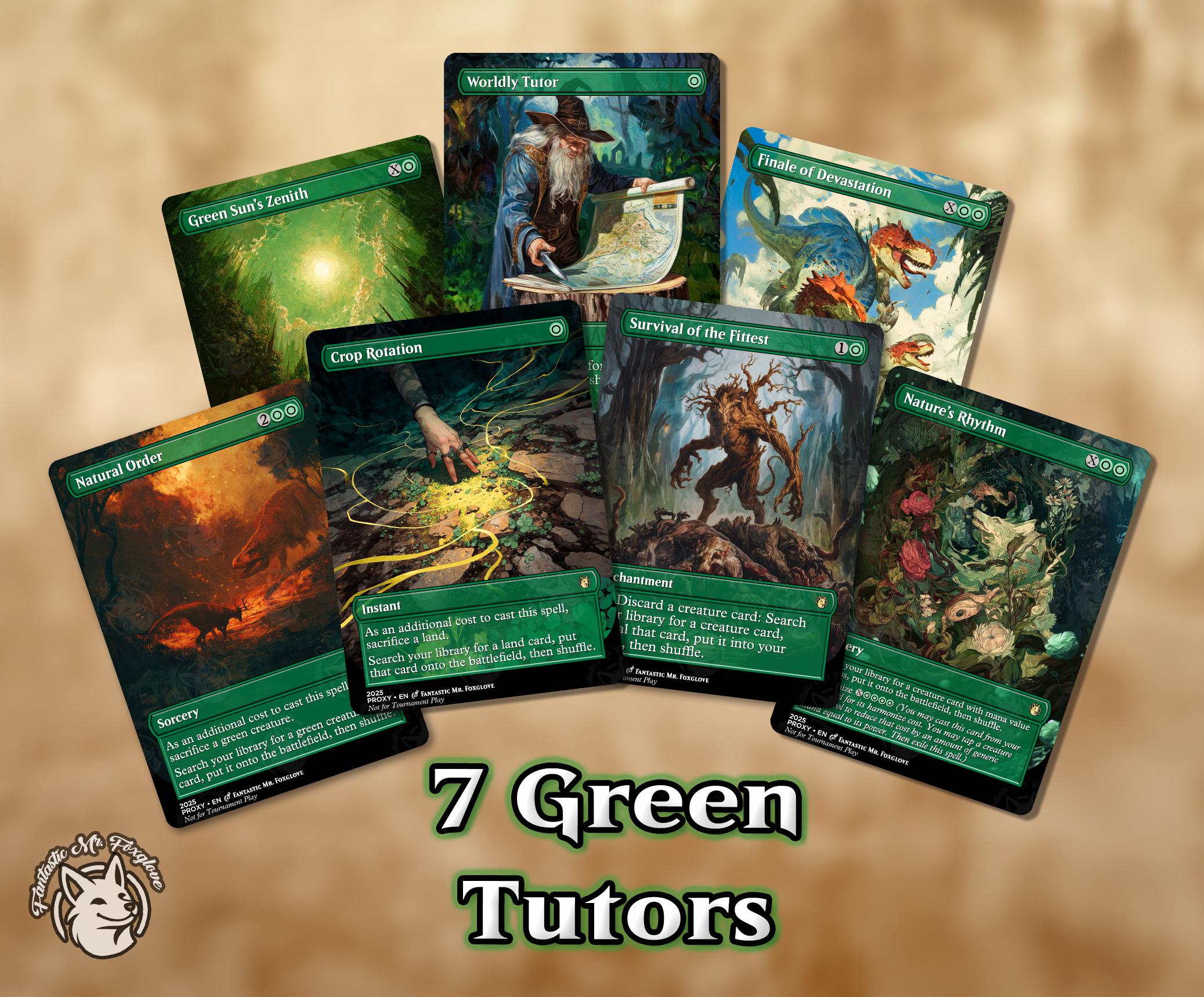 3 Green Tutors | Proxy Cards  Finale of Devastation, Worldly Tutor, Green  Sun's Zenith, Can Add Rhythm, Survival, Natural Order, Crop Rot - Etsy