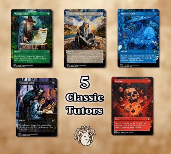 5 Classic Tutors | Proxy Cards — Vampiric, Enlightened, Worldly, Mystical Tutor, Gamble — Mirage Tutors