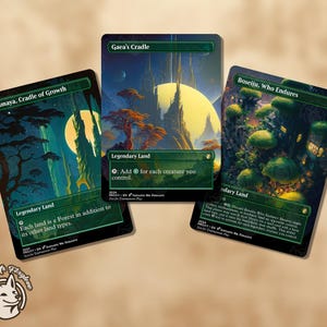 3 Green Lands | Proxy Cards — Gaea&#39;s Cradle, Boseiju Who Endures & Yavimaya Cradle of Growth